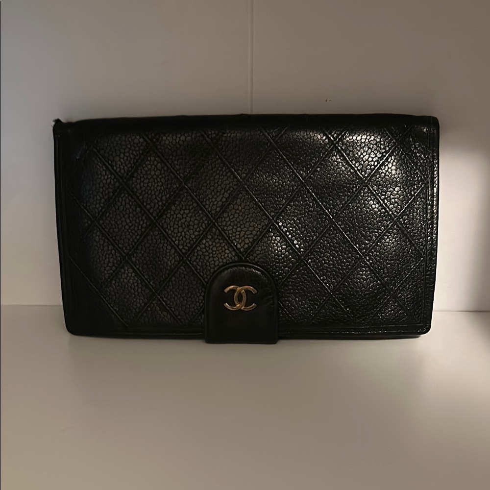 Chanel Black Quilted Leather Kisslock Wallet